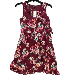Zunie Burgundy Floral Ruffle Dress Girls Size‎ 14 Sleeveless Special Occasion J7